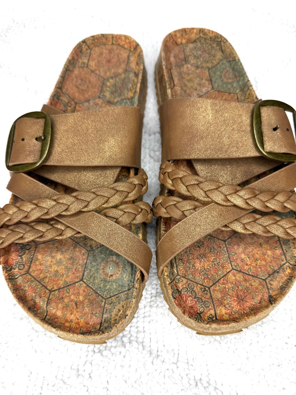 Very G Bronze Braided Slide Sandals Women’s 7.5 Boho Cork Footbed